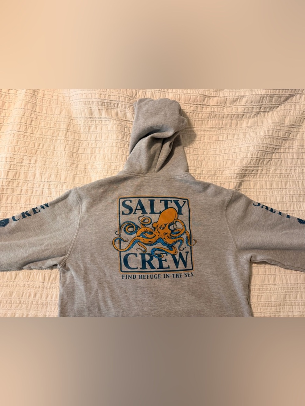 Salty Crew Gray Hoodie with Blue & Orange Octopus Graphic